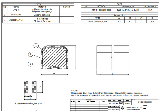 SMT EMI Foam Gasket Conductive SMF que protege la galjanoplastia del Au
