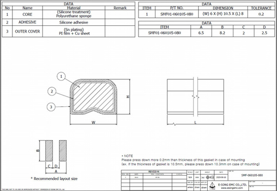 junta que protege conductora electrónica, AU EMI Shielding Gasket de 10.5m m