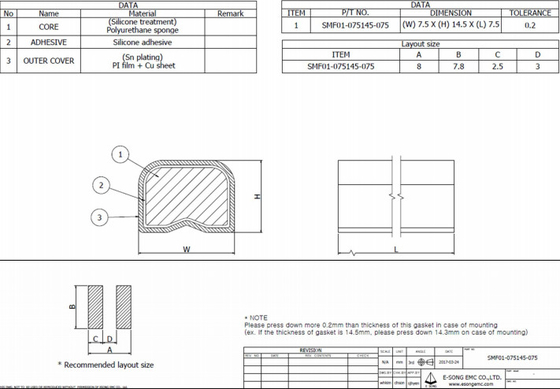 El plano conductor de EMI Foam Gasket 14.5m m de la galjanoplastia del SN acanaló