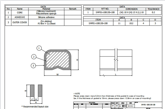 el proteger de 10x13m m EMI Foam Gasket Plating Conductive